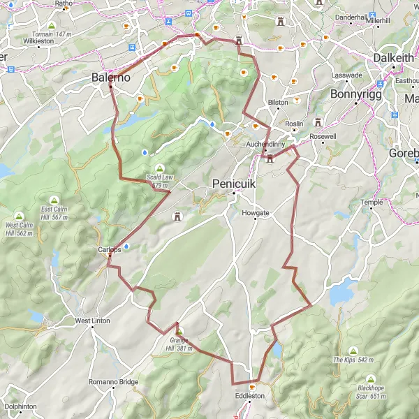 Map miniature of "Colinton to Colinton Gravel Adventure" cycling inspiration in Eastern Scotland, United Kingdom. Generated by Tarmacs.app cycling route planner