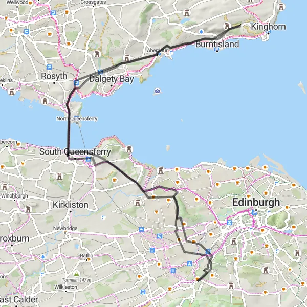 Map miniature of "Coast and Castle Adventure" cycling inspiration in Eastern Scotland, United Kingdom. Generated by Tarmacs.app cycling route planner