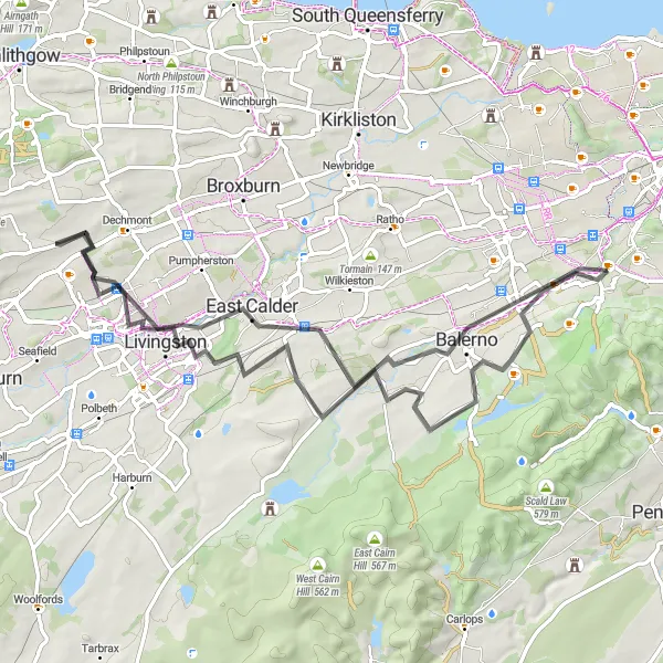 Map miniature of "Colinton to Blinkbonny Loop" cycling inspiration in Eastern Scotland, United Kingdom. Generated by Tarmacs.app cycling route planner