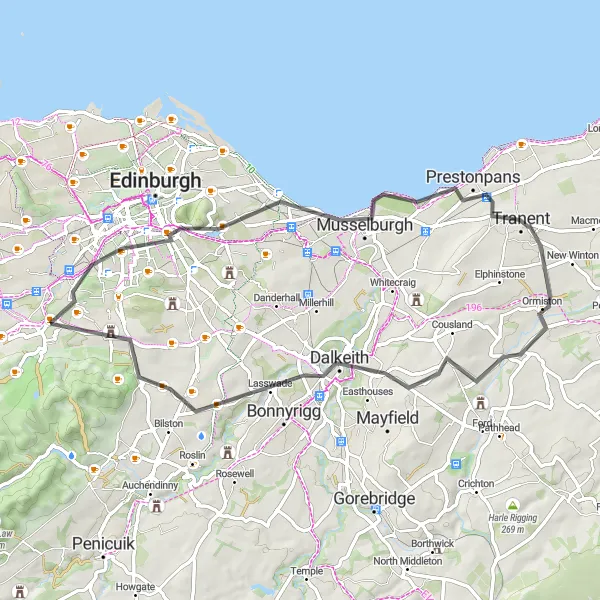 Map miniature of "City Escape and Nature Trail" cycling inspiration in Eastern Scotland, United Kingdom. Generated by Tarmacs.app cycling route planner