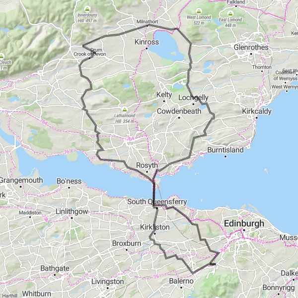 Map miniature of "Hills and Heritage Trek" cycling inspiration in Eastern Scotland, United Kingdom. Generated by Tarmacs.app cycling route planner