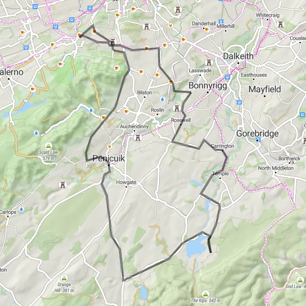 Map miniature of "Colinton to Wester Craiglockhart Hill Loop" cycling inspiration in Eastern Scotland, United Kingdom. Generated by Tarmacs.app cycling route planner