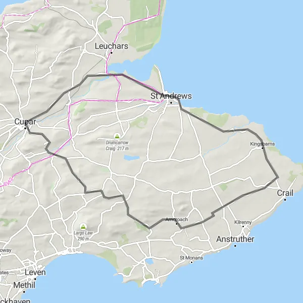 Map miniature of "Coastal Escape" cycling inspiration in Eastern Scotland, United Kingdom. Generated by Tarmacs.app cycling route planner