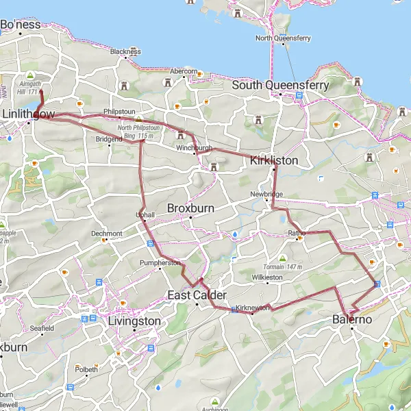 Map miniature of "The Countryside Loop" cycling inspiration in Eastern Scotland, United Kingdom. Generated by Tarmacs.app cycling route planner
