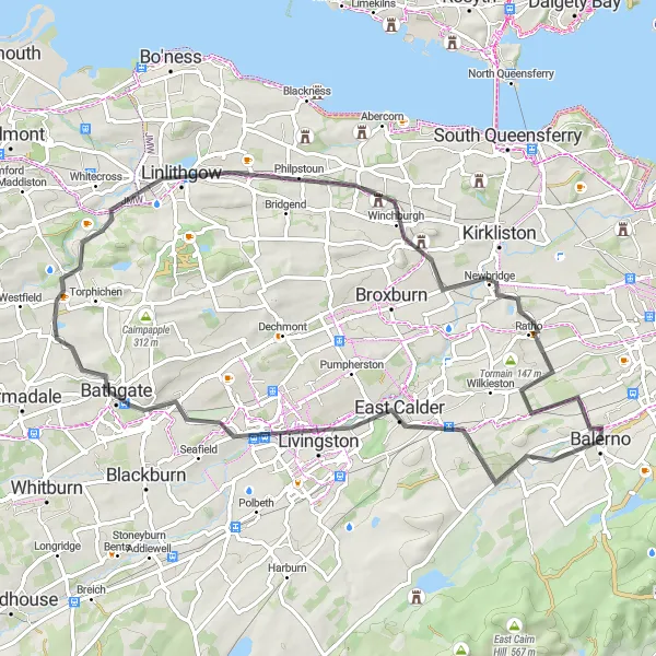 Map miniature of "Bridges and Hills" cycling inspiration in Eastern Scotland, United Kingdom. Generated by Tarmacs.app cycling route planner