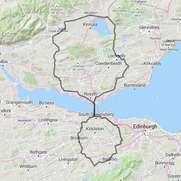 Map miniature of "Hills and History" cycling inspiration in Eastern Scotland, United Kingdom. Generated by Tarmacs.app cycling route planner