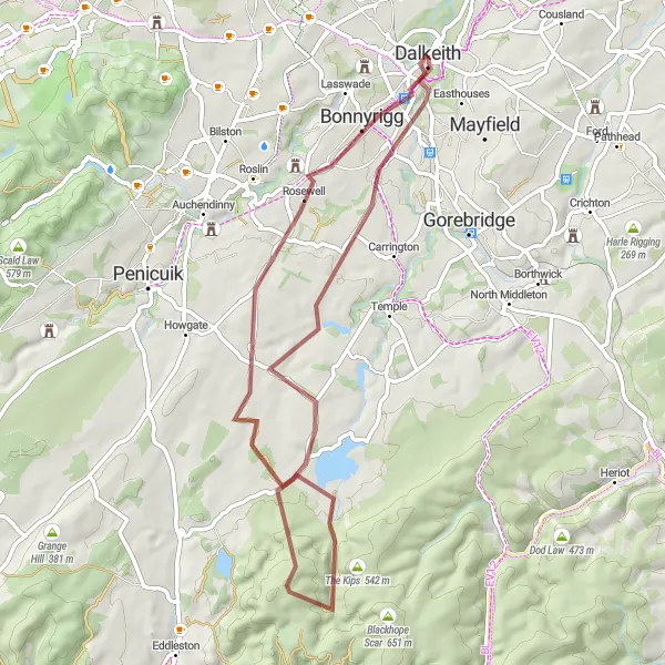 Map miniature of "Castle Loop Adventure" cycling inspiration in Eastern Scotland, United Kingdom. Generated by Tarmacs.app cycling route planner