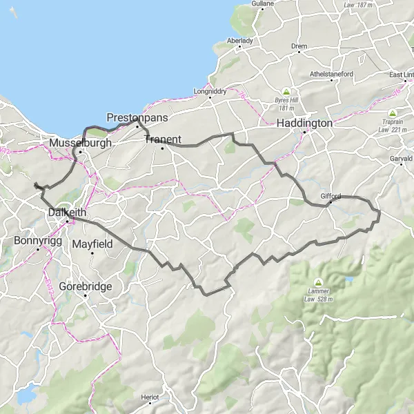 Map miniature of "Battlefield Viewpoint Route" cycling inspiration in Eastern Scotland, United Kingdom. Generated by Tarmacs.app cycling route planner