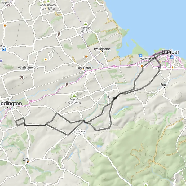 Map miniature of "Scenic Countryside Road Tour" cycling inspiration in Eastern Scotland, United Kingdom. Generated by Tarmacs.app cycling route planner