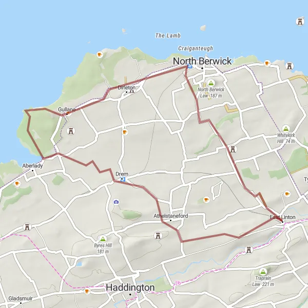 Map miniature of "Athelstaneford Gravel Adventure" cycling inspiration in Eastern Scotland, United Kingdom. Generated by Tarmacs.app cycling route planner