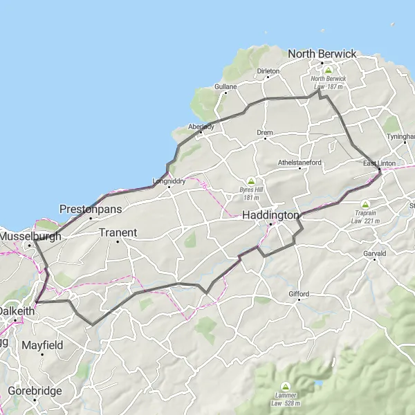 Map miniature of "Hailes Castle Adventure" cycling inspiration in Eastern Scotland, United Kingdom. Generated by Tarmacs.app cycling route planner