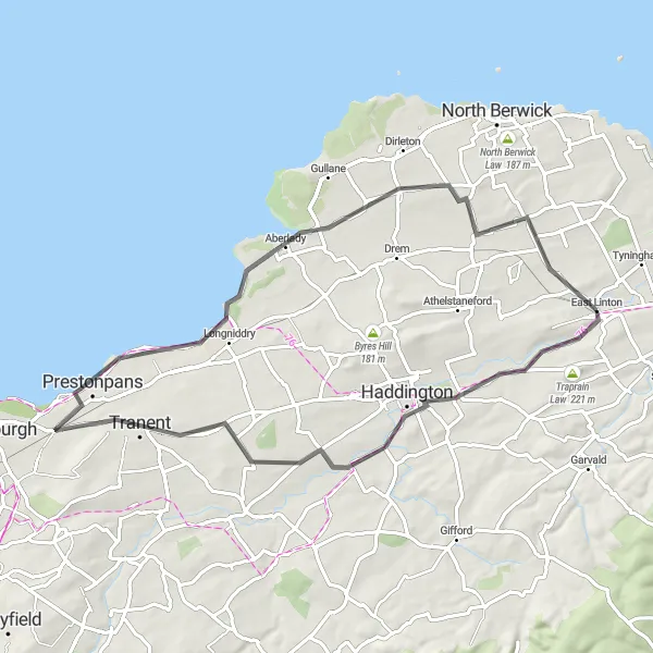 Map miniature of "Haddington Loop" cycling inspiration in Eastern Scotland, United Kingdom. Generated by Tarmacs.app cycling route planner