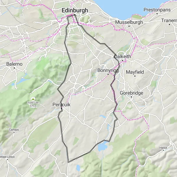 Map miniature of "Edinburgh Old Town Loop" cycling inspiration in Eastern Scotland, United Kingdom. Generated by Tarmacs.app cycling route planner