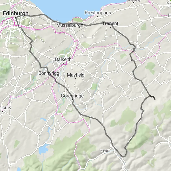Map miniature of "Calton Hill Loop" cycling inspiration in Eastern Scotland, United Kingdom. Generated by Tarmacs.app cycling route planner