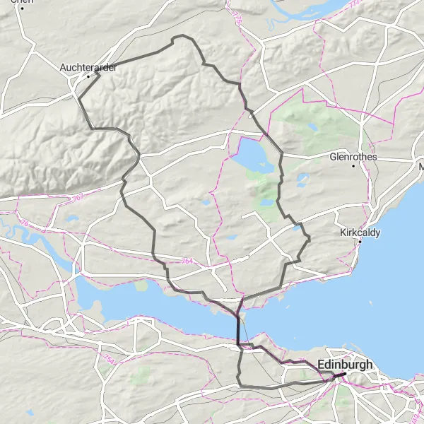 Map miniature of "Castle Country" cycling inspiration in Eastern Scotland, United Kingdom. Generated by Tarmacs.app cycling route planner
