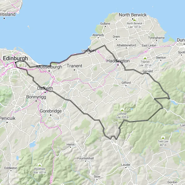 Map miniature of "Scottish Countryside" cycling inspiration in Eastern Scotland, United Kingdom. Generated by Tarmacs.app cycling route planner