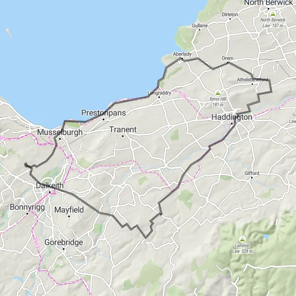 Map miniature of "Edinburgh Countryside Discovery" cycling inspiration in Eastern Scotland, United Kingdom. Generated by Tarmacs.app cycling route planner