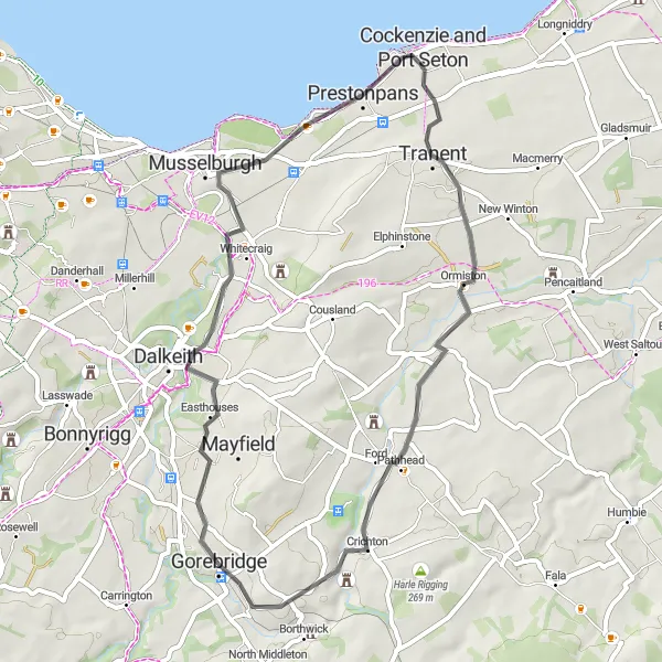 Map miniature of "Gorebridge Loop" cycling inspiration in Eastern Scotland, United Kingdom. Generated by Tarmacs.app cycling route planner