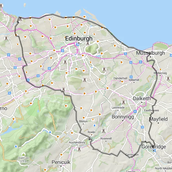 Map miniature of "Cramond and Fisherrow Loop" cycling inspiration in Eastern Scotland, United Kingdom. Generated by Tarmacs.app cycling route planner