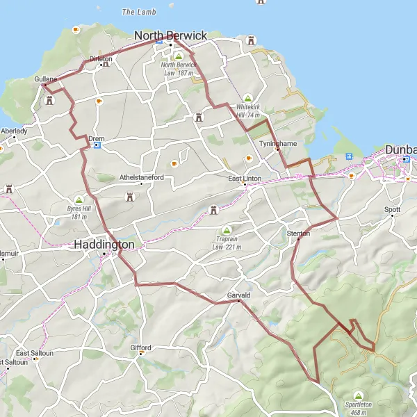 Map miniature of "Coastal Gravel Adventure" cycling inspiration in Eastern Scotland, United Kingdom. Generated by Tarmacs.app cycling route planner