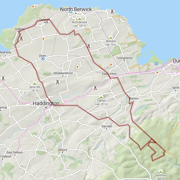 Map miniature of "Countryside Gravel Adventure" cycling inspiration in Eastern Scotland, United Kingdom. Generated by Tarmacs.app cycling route planner