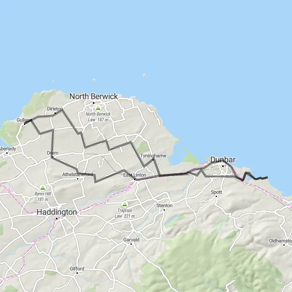 Map miniature of "Coastal Delights" cycling inspiration in Eastern Scotland, United Kingdom. Generated by Tarmacs.app cycling route planner