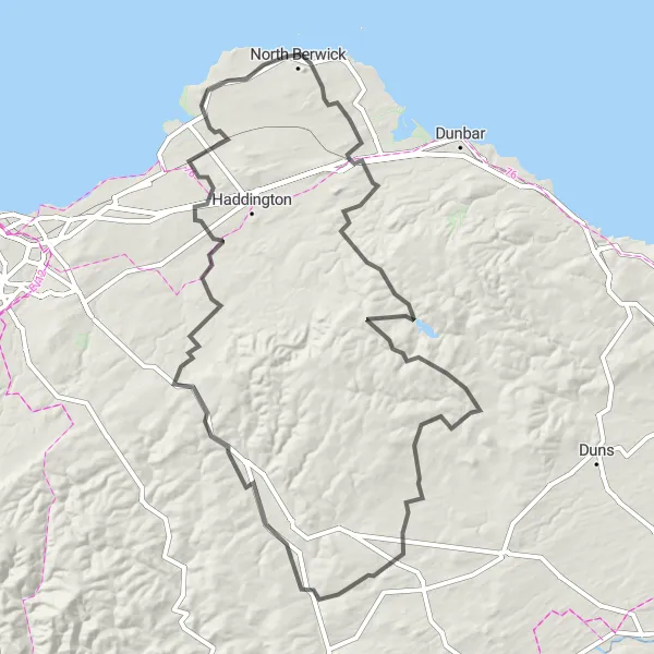 Map miniature of "Coastal Road Adventure" cycling inspiration in Eastern Scotland, United Kingdom. Generated by Tarmacs.app cycling route planner