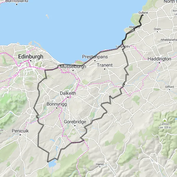 Map miniature of "Scenic Castle Ride" cycling inspiration in Eastern Scotland, United Kingdom. Generated by Tarmacs.app cycling route planner