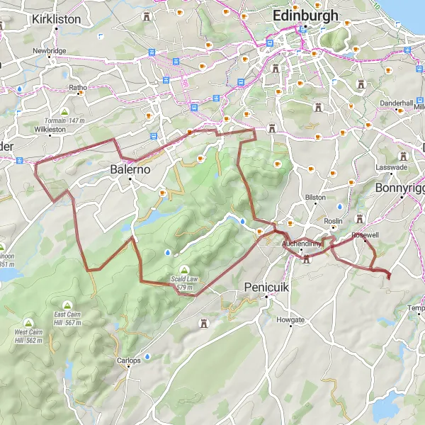Map miniature of "Gravel Discovery" cycling inspiration in Eastern Scotland, United Kingdom. Generated by Tarmacs.app cycling route planner