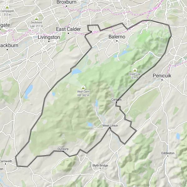 Map miniature of "Challenging Hill Climbs" cycling inspiration in Eastern Scotland, United Kingdom. Generated by Tarmacs.app cycling route planner