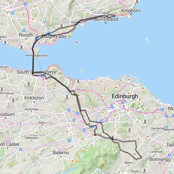 Map miniature of "Fife Coastal Circuit" cycling inspiration in Eastern Scotland, United Kingdom. Generated by Tarmacs.app cycling route planner