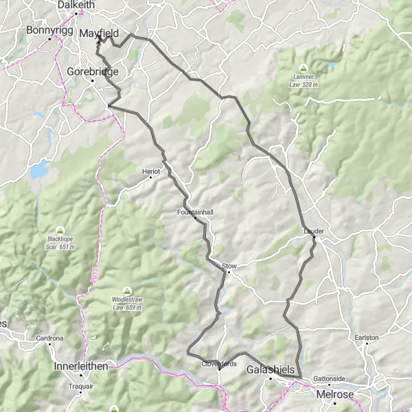 Map miniature of "The Hidden Hills of Eastern Scotland" cycling inspiration in Eastern Scotland, United Kingdom. Generated by Tarmacs.app cycling route planner