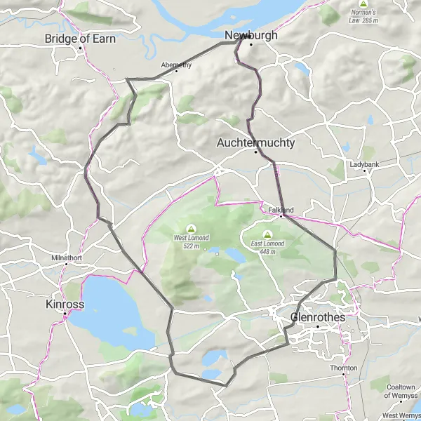 Map miniature of "Ormiston Loop" cycling inspiration in Eastern Scotland, United Kingdom. Generated by Tarmacs.app cycling route planner