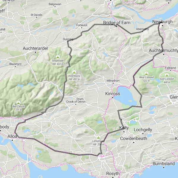 Map miniature of "Newburgh Epic" cycling inspiration in Eastern Scotland, United Kingdom. Generated by Tarmacs.app cycling route planner
