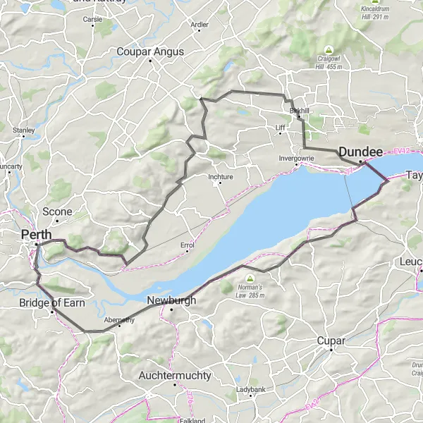 Map miniature of "The Bridge of Earn Loop" cycling inspiration in Eastern Scotland, United Kingdom. Generated by Tarmacs.app cycling route planner