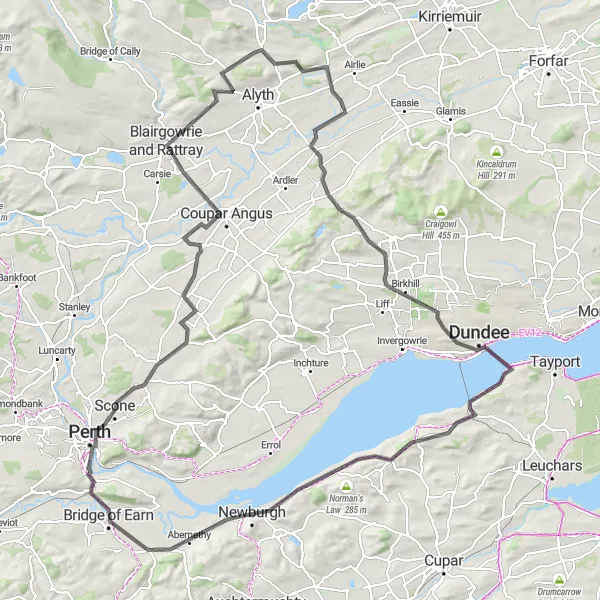 Map miniature of "Scone and Beyond" cycling inspiration in Eastern Scotland, United Kingdom. Generated by Tarmacs.app cycling route planner