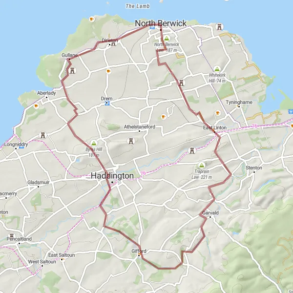 Map miniature of "Heritage Gravel Loop" cycling inspiration in Eastern Scotland, United Kingdom. Generated by Tarmacs.app cycling route planner