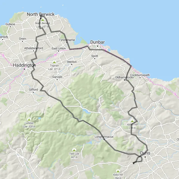 Map miniature of "Historical Highlands" cycling inspiration in Eastern Scotland, United Kingdom. Generated by Tarmacs.app cycling route planner