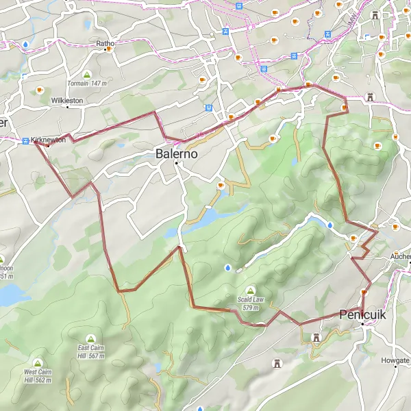 Map miniature of "Gravel Adventure near Penicuik" cycling inspiration in Eastern Scotland, United Kingdom. Generated by Tarmacs.app cycling route planner