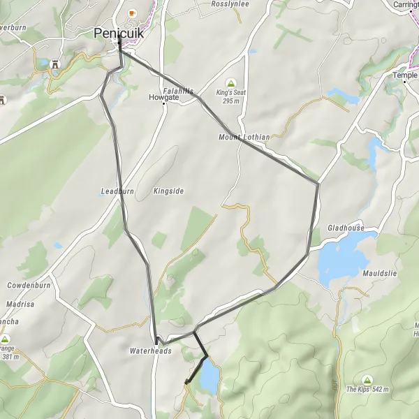 Map miniature of "Penicuik Loop" cycling inspiration in Eastern Scotland, United Kingdom. Generated by Tarmacs.app cycling route planner