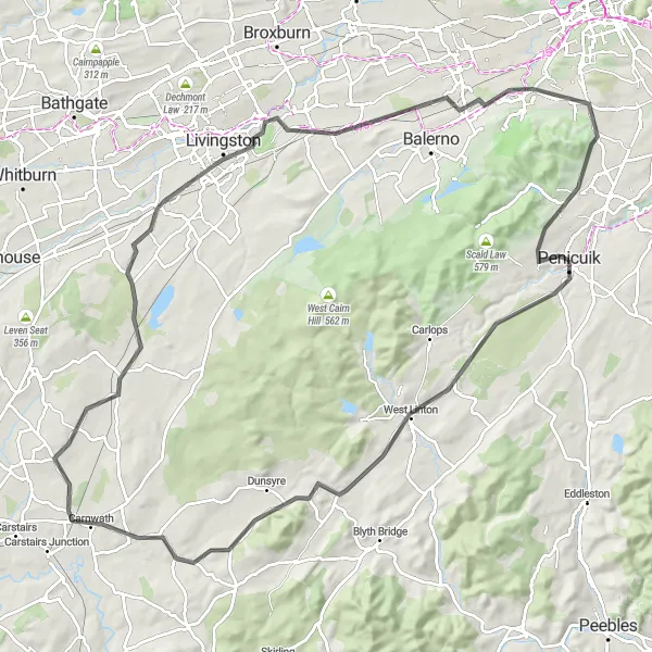 Map miniature of "West Linton and Polbeth Adventure" cycling inspiration in Eastern Scotland, United Kingdom. Generated by Tarmacs.app cycling route planner