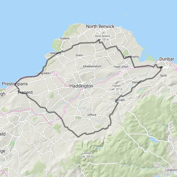 Map miniature of "Coastal Adventure Route" cycling inspiration in Eastern Scotland, United Kingdom. Generated by Tarmacs.app cycling route planner