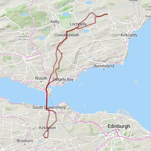 Map miniature of "Forth Bridges Gravel Adventure" cycling inspiration in Eastern Scotland, United Kingdom. Generated by Tarmacs.app cycling route planner