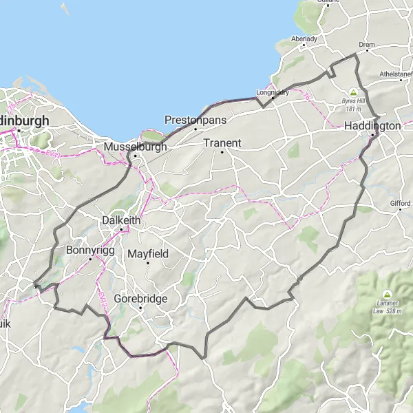 Map miniature of "Coastal Beauty and Historic Landmarks" cycling inspiration in Eastern Scotland, United Kingdom. Generated by Tarmacs.app cycling route planner