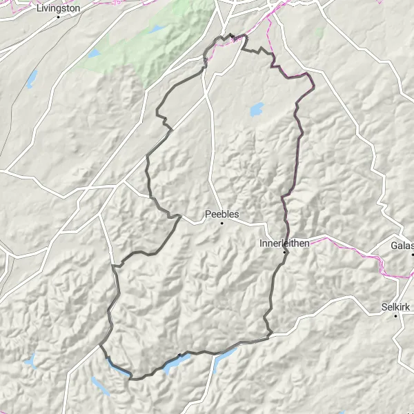 Map miniature of "Carrington and Innerleithen Loop" cycling inspiration in Eastern Scotland, United Kingdom. Generated by Tarmacs.app cycling route planner