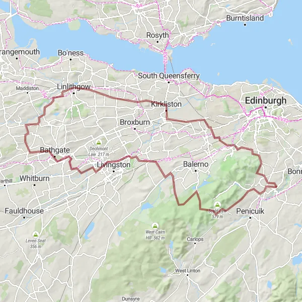 Map miniature of "The Gravel Hills of Scotland" cycling inspiration in Eastern Scotland, United Kingdom. Generated by Tarmacs.app cycling route planner