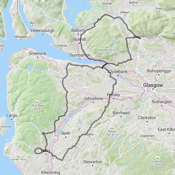 Map miniature of "Thrilling Road Quest" cycling inspiration in Eastern Scotland, United Kingdom. Generated by Tarmacs.app cycling route planner