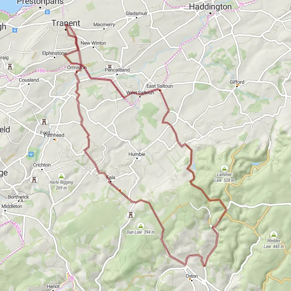 Map miniature of "Gravel Adventures in East Lothian" cycling inspiration in Eastern Scotland, United Kingdom. Generated by Tarmacs.app cycling route planner