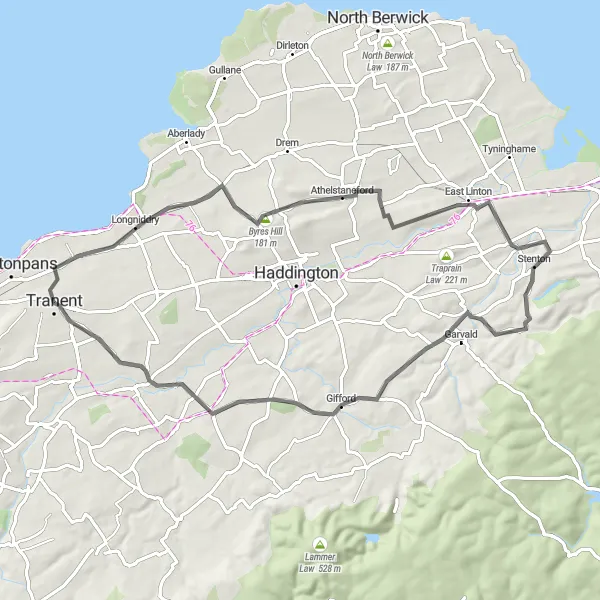 Map miniature of "Castles and Countryside" cycling inspiration in Eastern Scotland, United Kingdom. Generated by Tarmacs.app cycling route planner