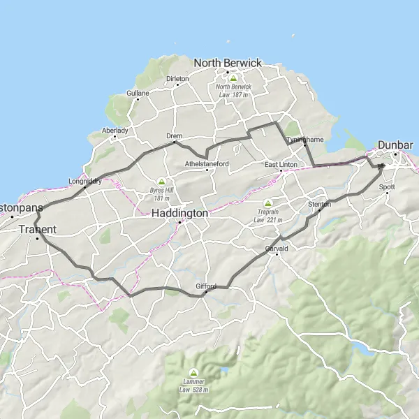 Map miniature of "Coastal Delights and Castle Trails" cycling inspiration in Eastern Scotland, United Kingdom. Generated by Tarmacs.app cycling route planner